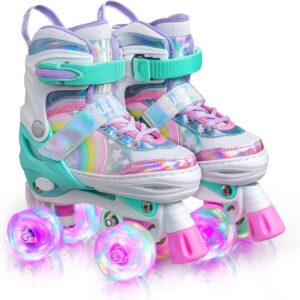 SULIFEEL Rainbow Unicorn 4 Size Adjustable Light up Roller Skates (-14% OFF)